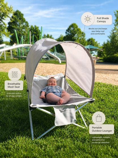 The Breezy Baby portable infant outdoor chair with full shade canopy